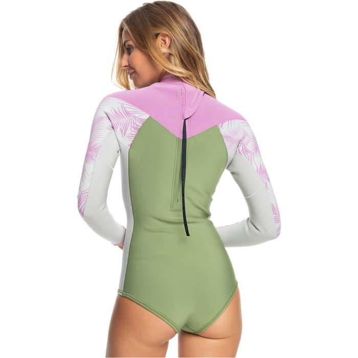 2023 Roxy Womens Rise 1.5mm Long Sleeve Cheeky Shorty Wetsuit ERJW603027 - Palmed Out Light Grey